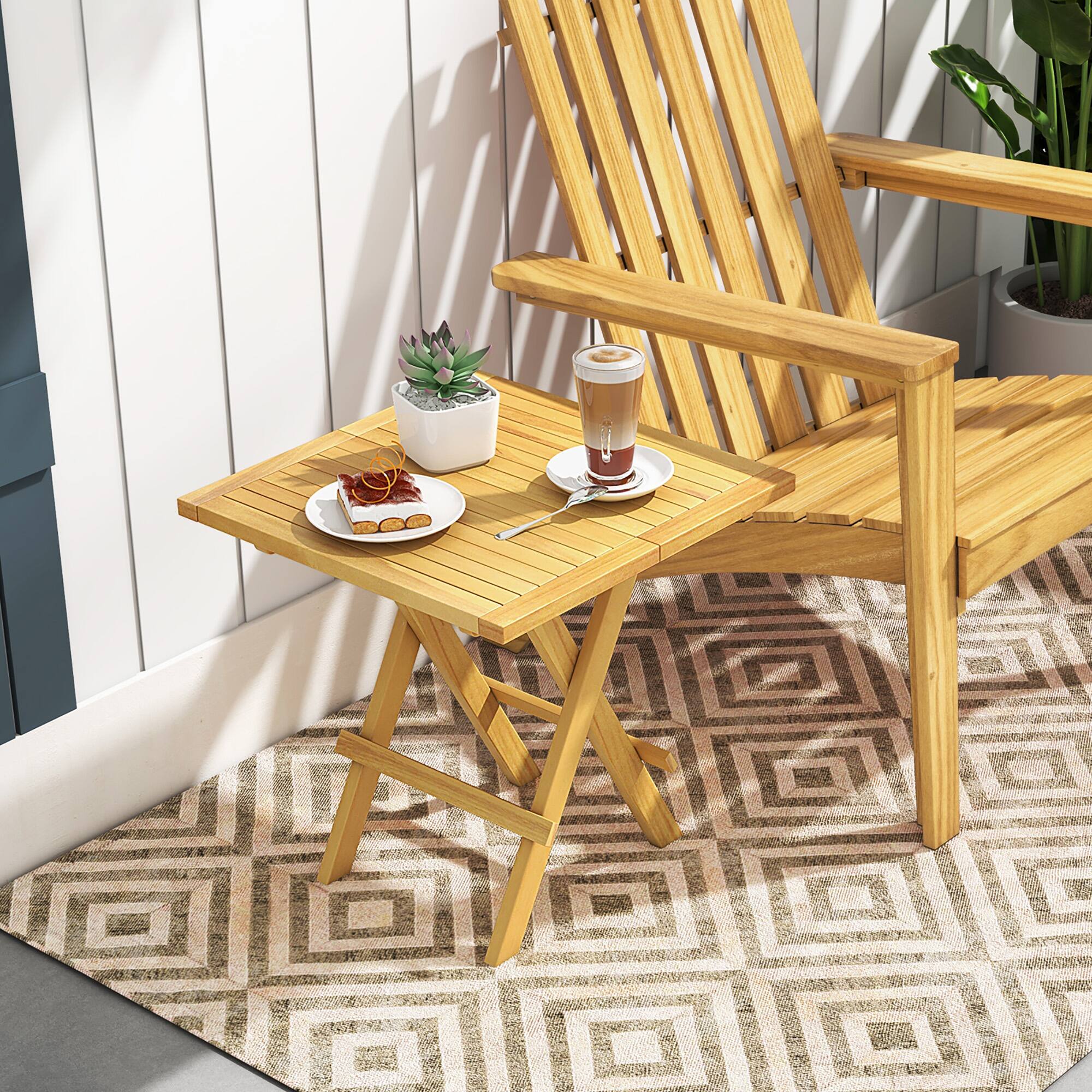 Alt View 3. Gymax - Gymax Patio Folding Side Table w/ X-shaped Legs & Slatted Tabletop for Backyard - Natural.