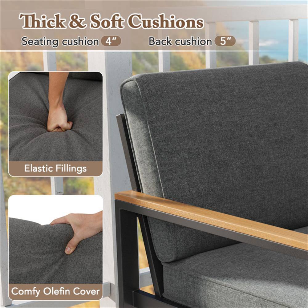 Thick & Soft Cushions  
Seating cushion 4"  
Back cushion 5"  
Elastic Fillings  
Comfy Olefin Cover