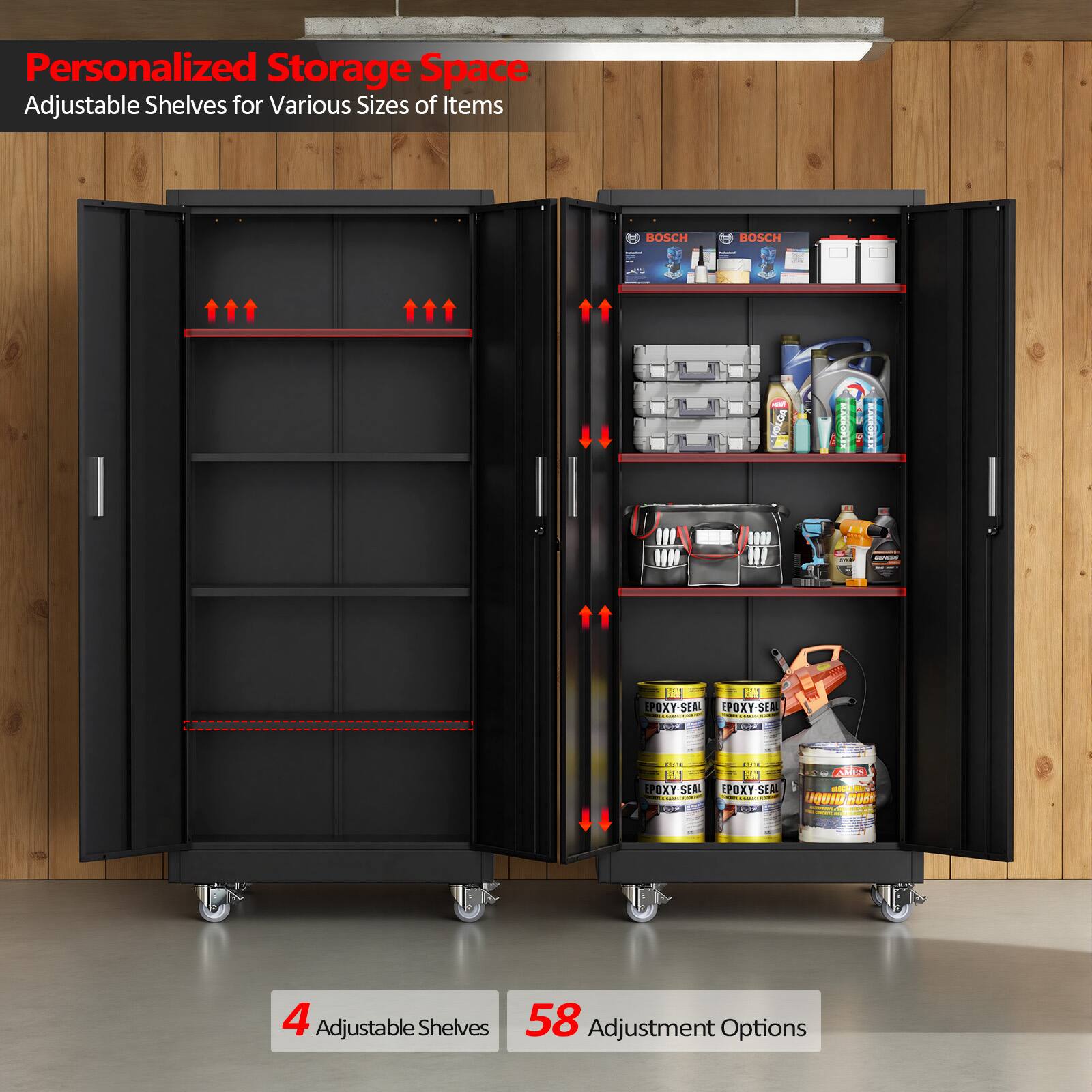 Personalized Storage Space  
Adjustable Shelves for Various Sizes of Items  

4 Adjustable Shelves  
58 Adjustment Options