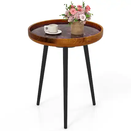 Front. Costway - Costway 16" Round End Table Mid-century Modern Coffee Table with Sea Shell Decoration Brown - Brown.