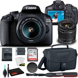 Canon - EOS 2000D DSLR Camera with 18-55mm Lens + EOS Bag + Sandisk Ultra 64GB Card + Cleaning Set And More (Internatio