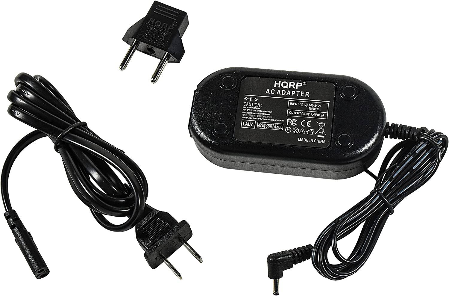 HQRP AC ADAPTER  
CAUTION INPUT: 100-240V 50/60Hz  
OUTPUT: 7.4V=2A  
MADE IN CHINA  
LALV 3892A300  
FC CE