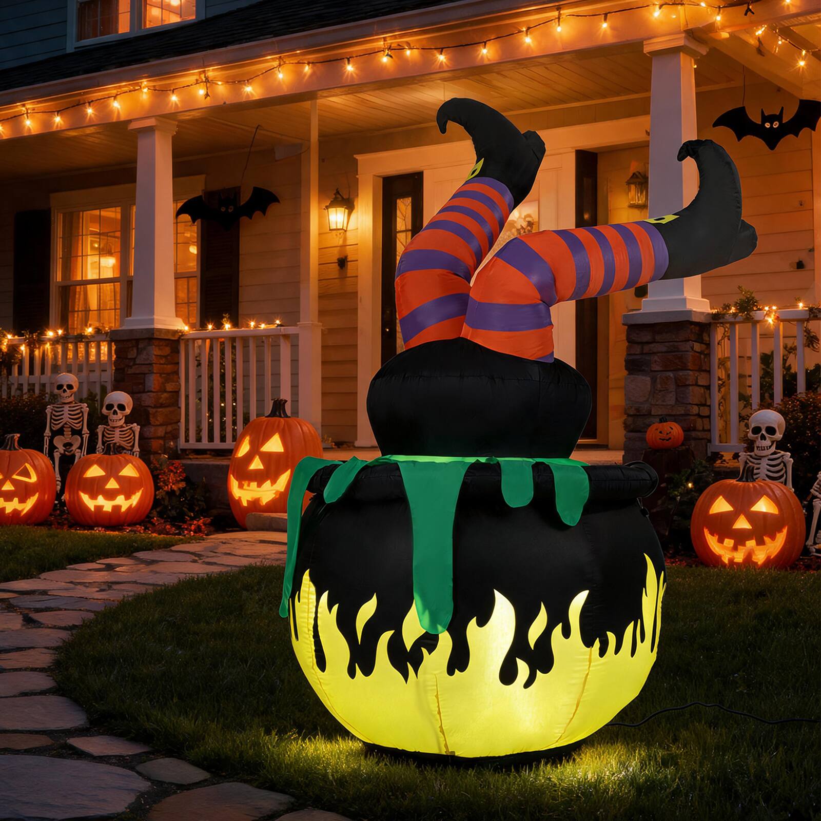 Front. Costway - Costway 6 FT Animated Halloween Inflatable Kicking Witch with LED Light Built-in Air Blower - Multicolor.