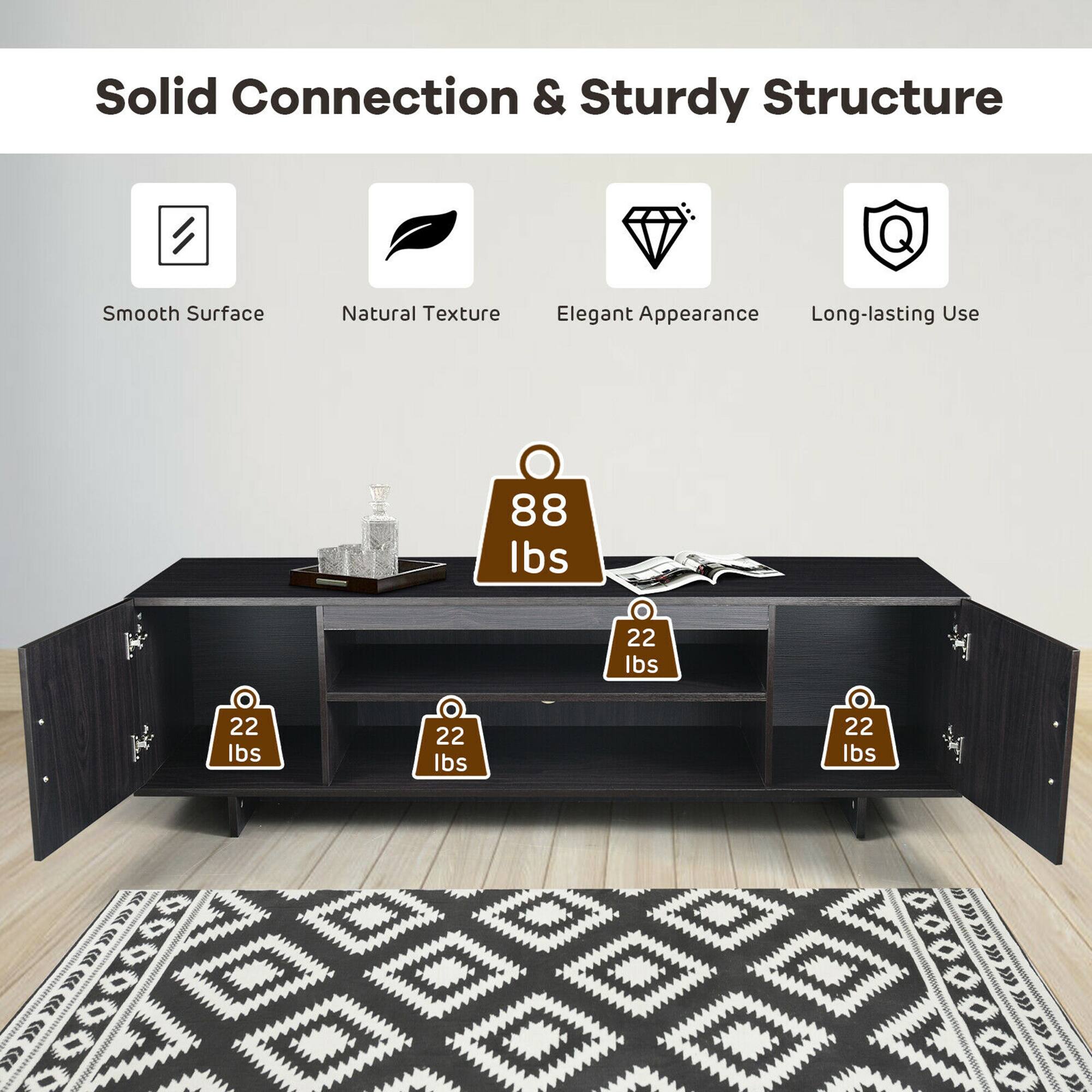 Solid Connection & Sturdy Structure:

* Smooth Surface
* Natural Texture
* Elegant Appearance
* Long-lasting Use
* 88 lbs

The text on the image is grouped and corrected as follows:

1. Solid Connection & Sturdy Structure:
* Smooth Surface
* Natural Texture
* Elegant Appearance
* Long-lasting Use
* 88 lbs
2. 22 lbs