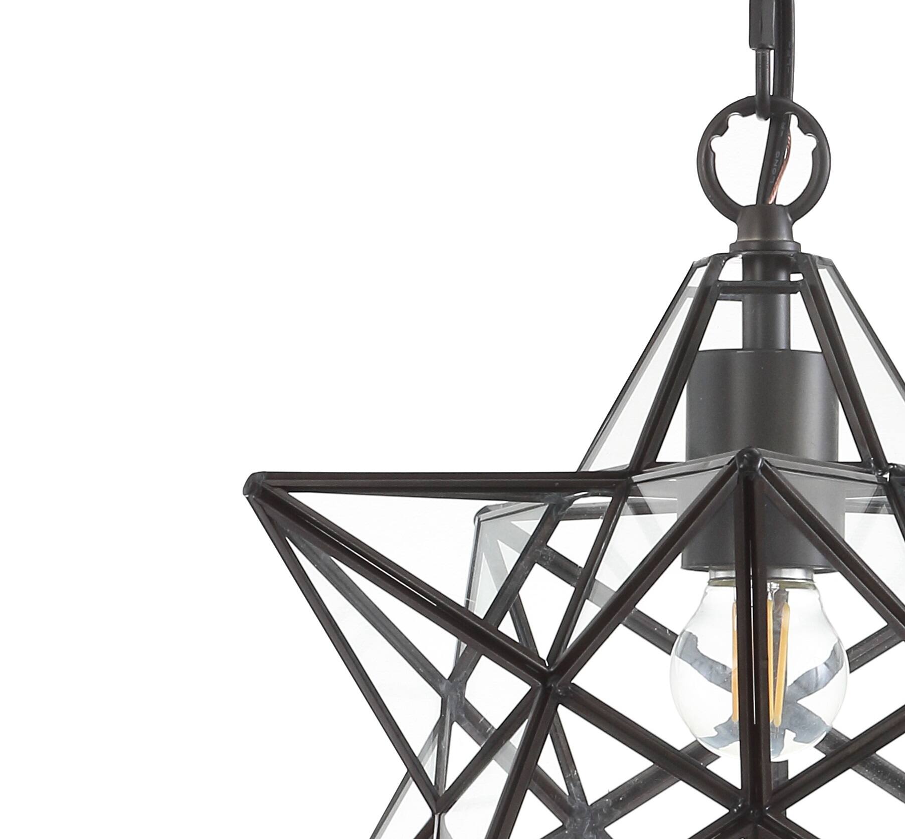 Alt View 3. Jonathan Y - Stella 12" Moravian Star Metal/Clear Glass LED Pendant, Oil Rubbed Bronze/Clear - Oil Rubbed Bronze.