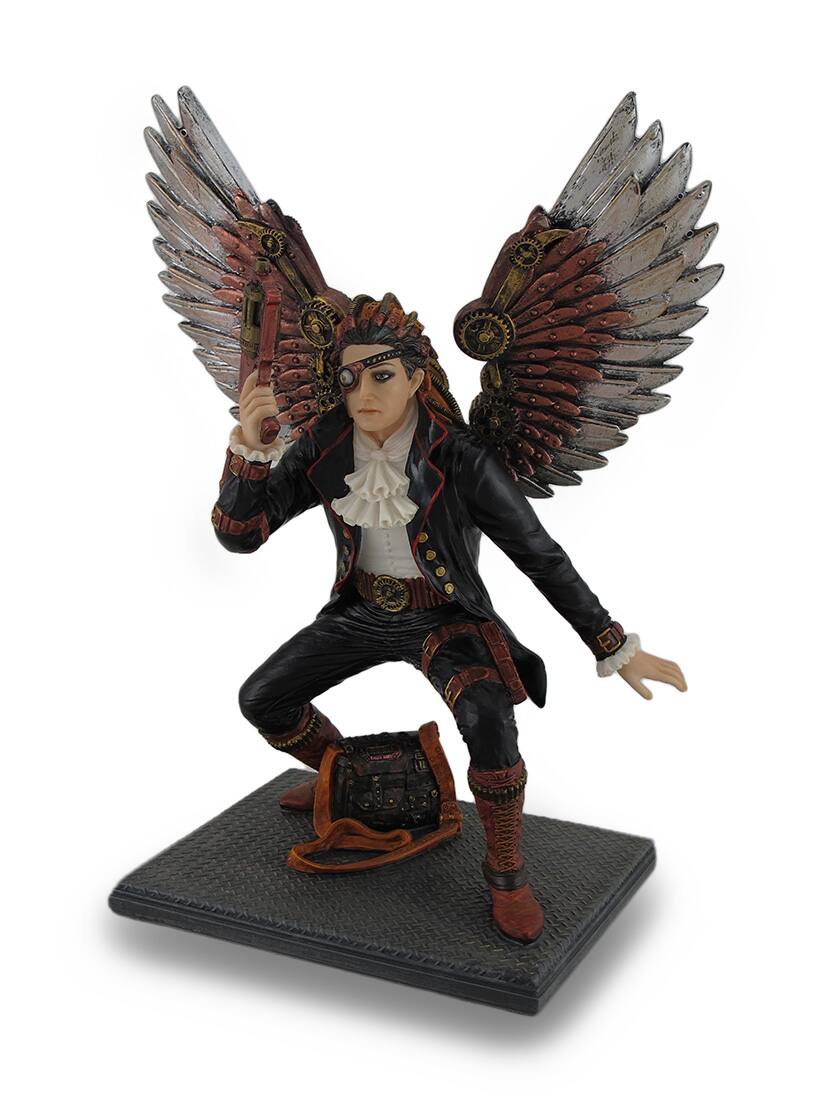 Front. Veronese Design - Hand Painted Steampunk Guardian Angel Statue / Figure - Multicolored.