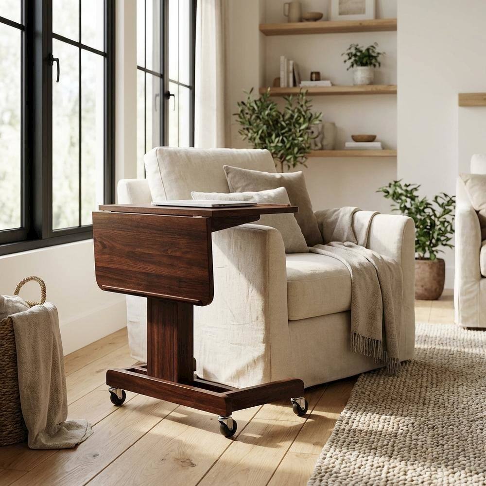 Alt View 3. BisonOffice - Antique Walnut Adjustable Laptop Cart with Solid Wood Finish for Mobility - Walnut.