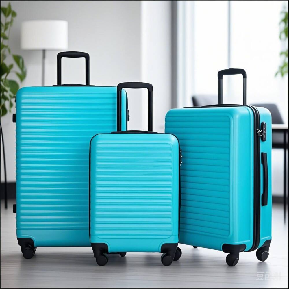 Angle. BreeBe - 3 Piece Luggage Sets ABS Lightweight Suitcase with Two Hooks and Spinner Wheels, TSA Lock, 20/24/28 - Turquoise.