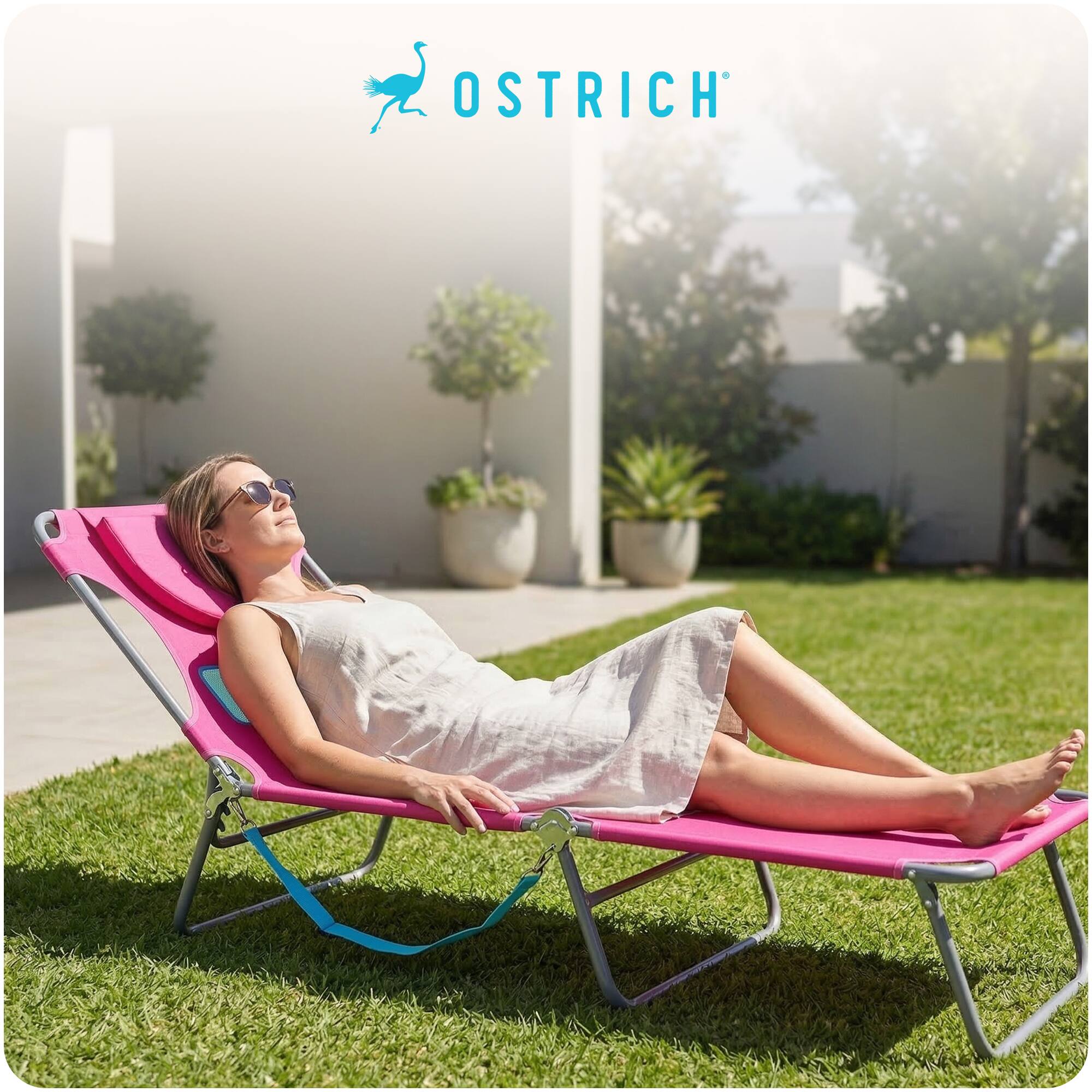 Alt View 5. Ostrich - Ostrich The Ladies Comfort Lounger, Foldable Beach Pool Tanning Chair, Pink - Pink.