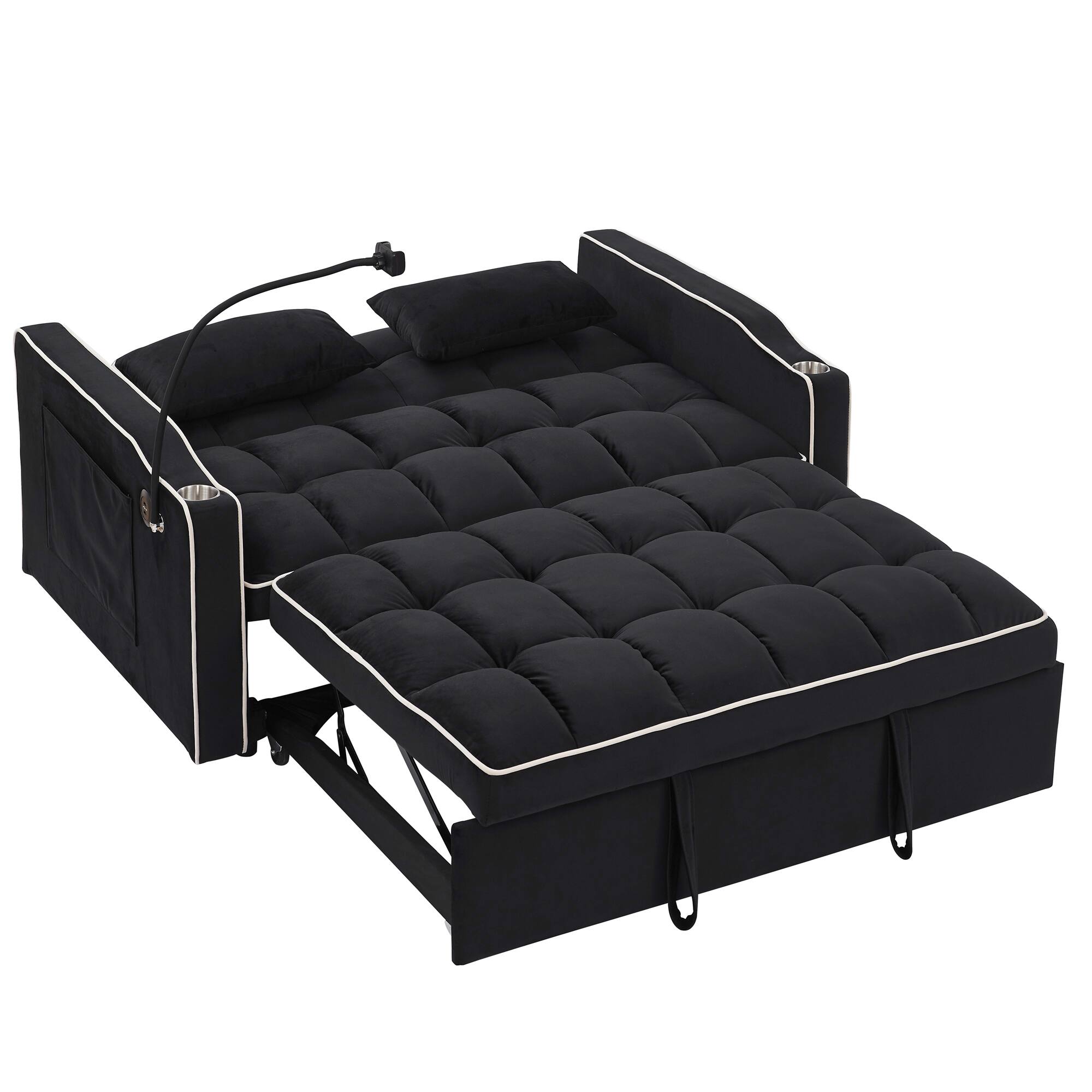 Alt View 7. GOODSILO - Versatile 55-Inch Foldable Sofa Bed with Adjustable Backrest and Modern Convenience Features for Living Spaces - Black.