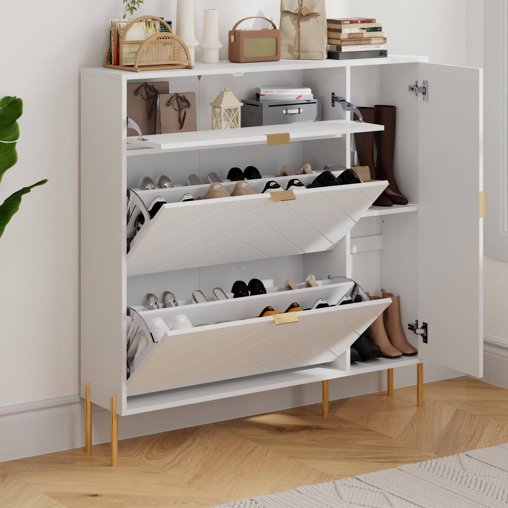 Alt View 5. Boyel Living - 49.21 in. H Wood Shoe Storage Cabinet with Flip-Up Drawers and Adjustable Shelf - White.