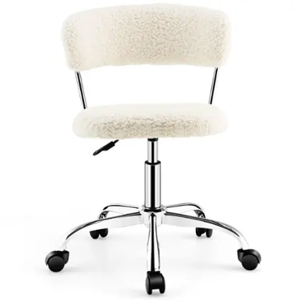 Front. Costway - Swivel Adjustable Faux Fur Computer Desk Chair - White.