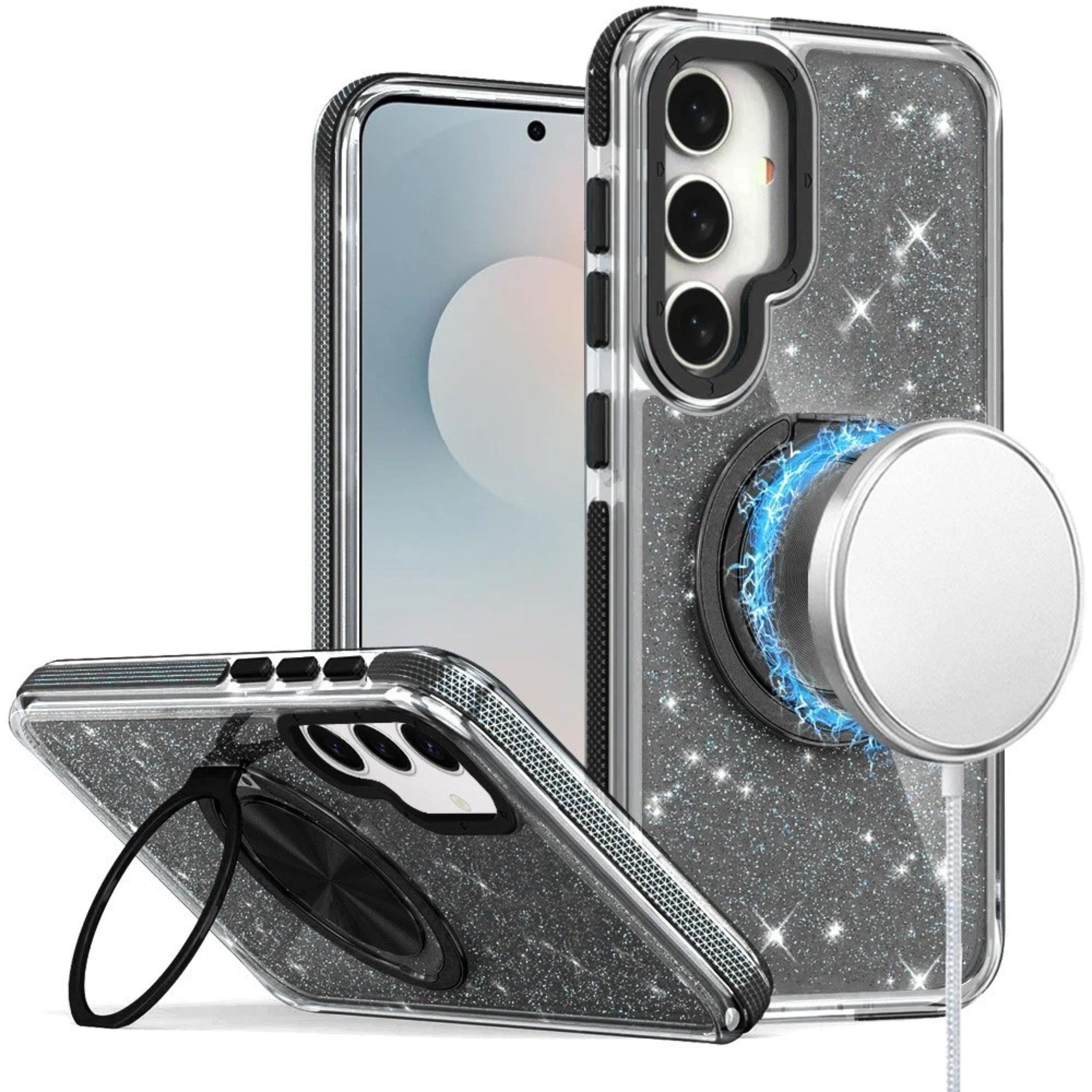 Kitcheniva - Magnetic Circle Stand Full Glitter Plus Tempered Glass For Samsung S26 Plus - Black price history on PriceWatchPro