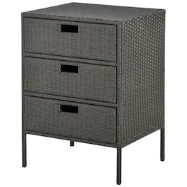 PULUZ - Patio PE Rattan Storage Cabinet, Wicker Pool Cabinet Organizer, Outdoor Towel Rack for Pool with 3 Drawers - Brown