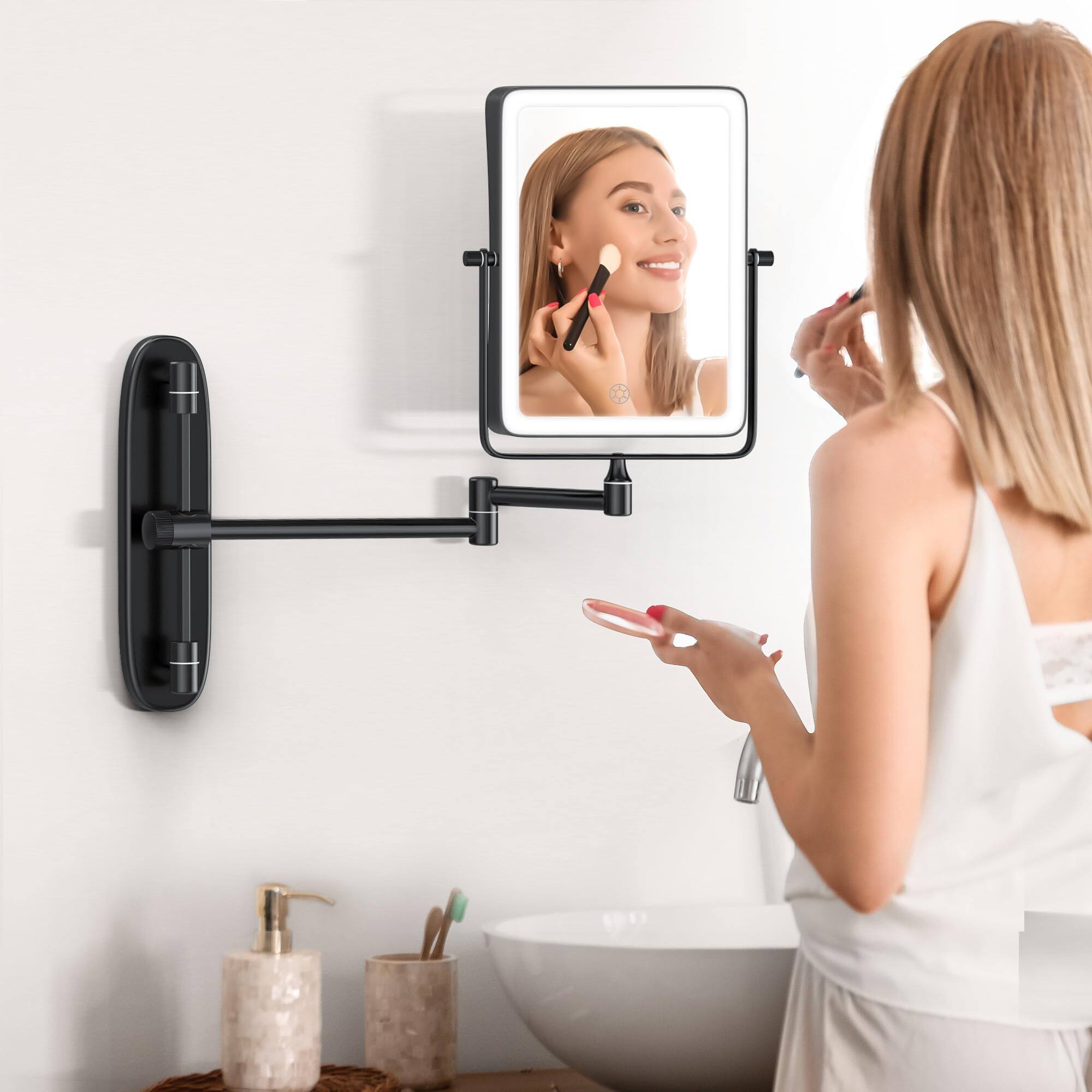 Alt View 3. Pacoar Cade - Lighted Makeup Mirror Rectangle Double Sided /Magnifying Bathroom Height Rechargeable Color And Lights Extended Arm... - Black.