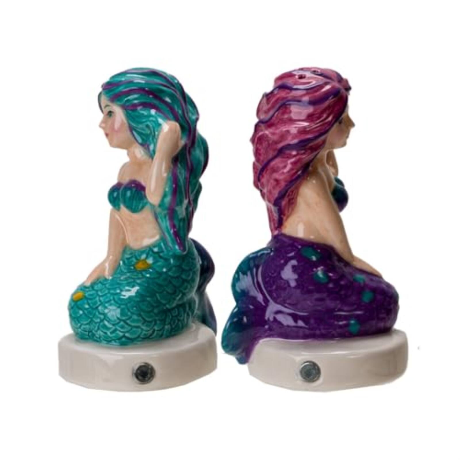 Back. Pacific Trading - Seaside Serenade Mermaids Ceramic Magnetic Salt and Pepper Shaker Set - Multicolor.