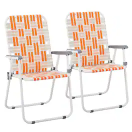 Winado - 2PCS Patio Lawn Chairs Folding, Webbed Folding, Beach, Portable Camping Chairs for Indoor Outdoor Yard Garden Beach - Orange & White