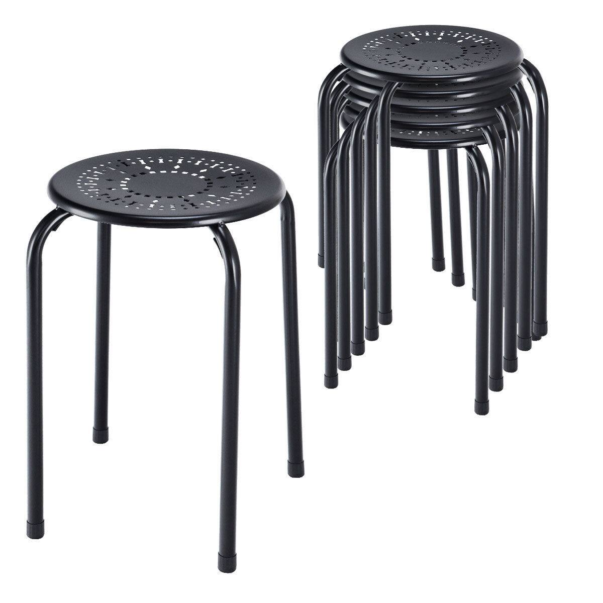Alt View 2. Costway - Costway Set of 6 Stackable Metal Stool Set Daisy Backless Round Top Kitchen - Black.
