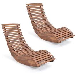 Gymax - Set of 2 Acacia Wood Patio Chaise Lounge Chair Outdoor Rocking Chair w/ Slatted Design - Natural