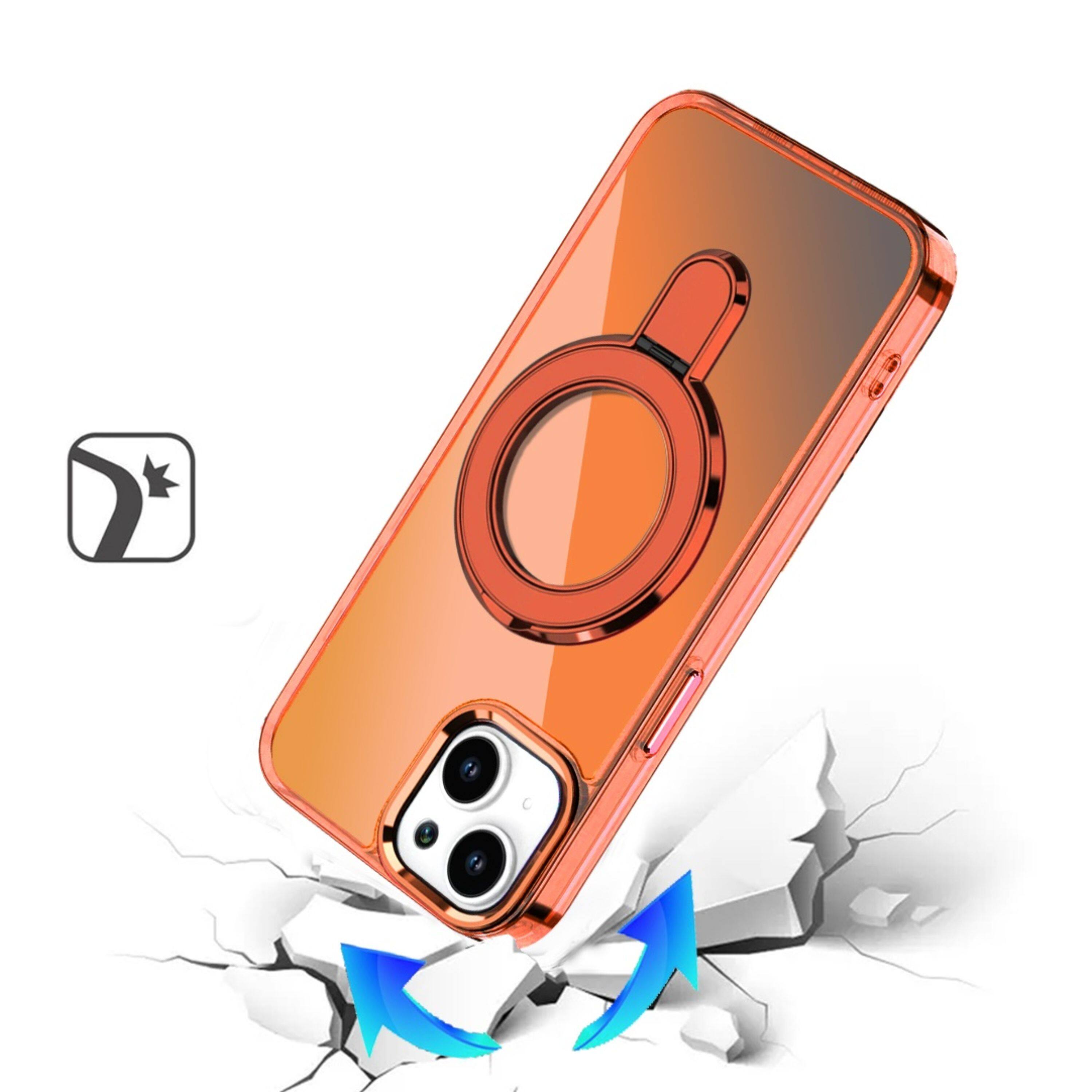 Left. Kitcheniva - Radiant Chrome Magnetic Circle Stand Phone Case With 2 Pcs Tempered Glass For iPhone 15 Plus Cosmic Orange - Cosmic Orange.