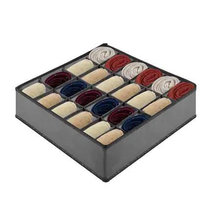 Front. Garnen - Drawer Organizer Clothes, 24 Cell Dresser Organizer Bins Divider for Socks Underwear Organizers Nursery Closet Organizer - Gray.