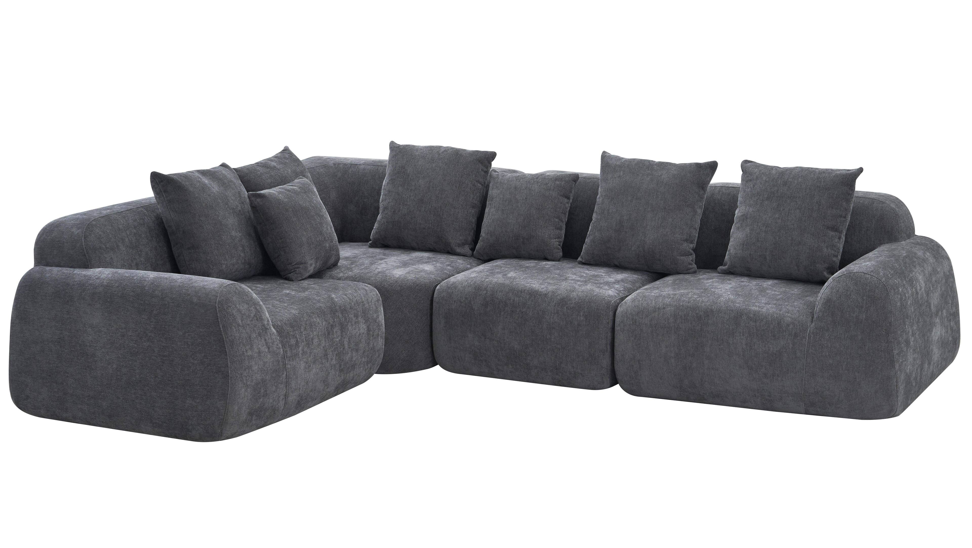 Alt View 1. Roomtec - Oversized Cloud Velvet Curved Sectional Couch 118 Boneless Couch with LShape Chaise Upholstered Compression Memory Foam - Grey.
