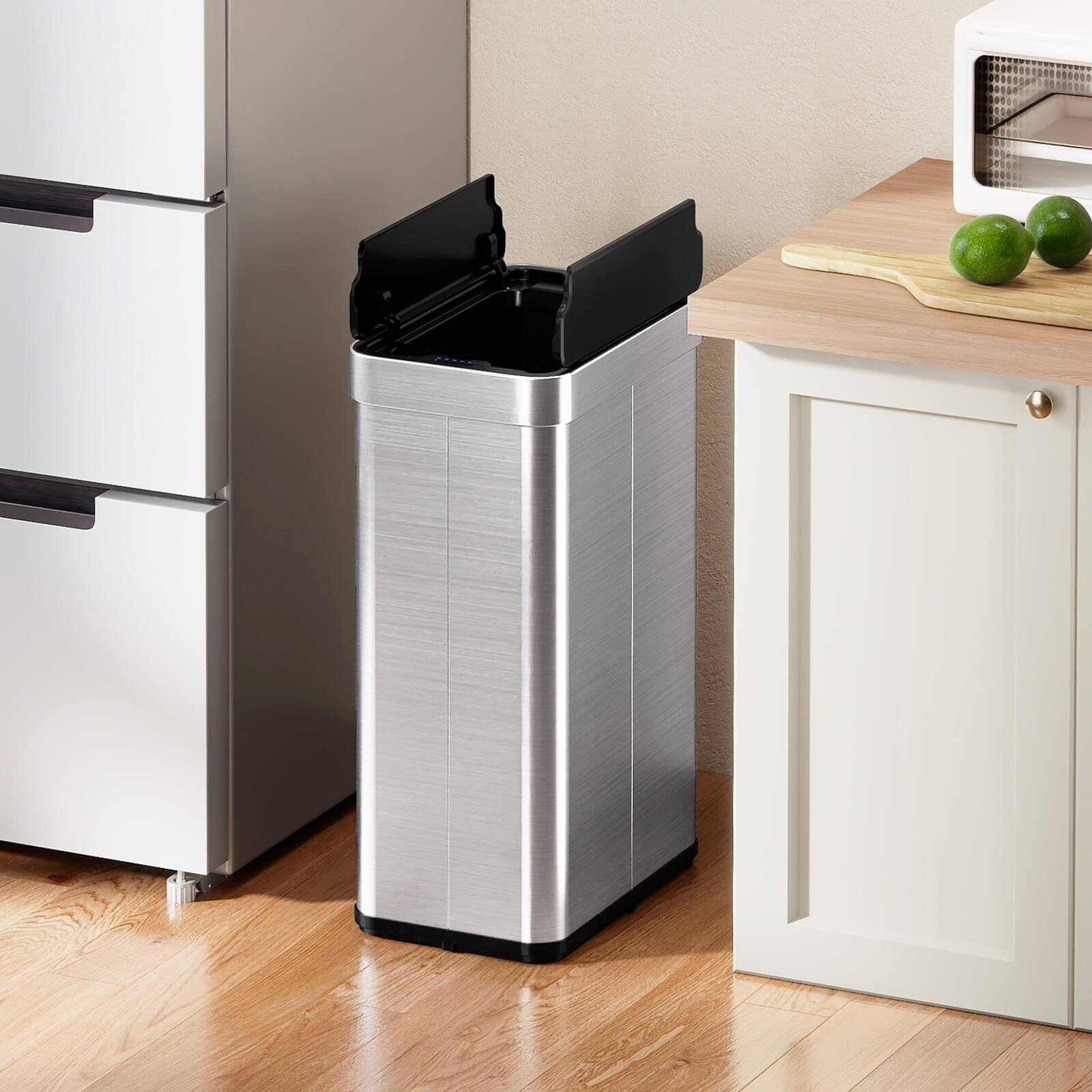 Alt View 1. Costway - Costway 16 Gallon Trash Can with Wing Lids for Bedroom Bathroom Kitchen, Stay Open - Silver.