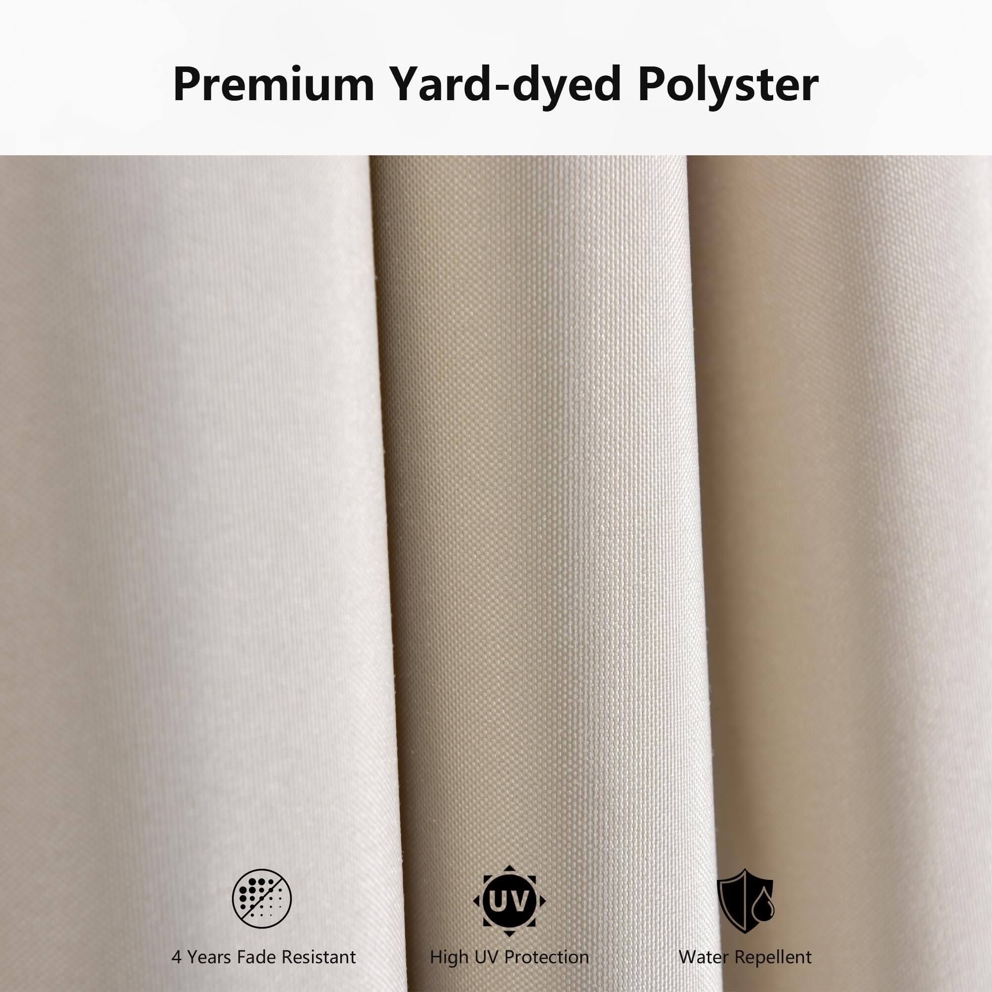 Premium Yard-dyed Polyester

- 4 Years Fade Resistant
- High UV Protection
- Water Repellent