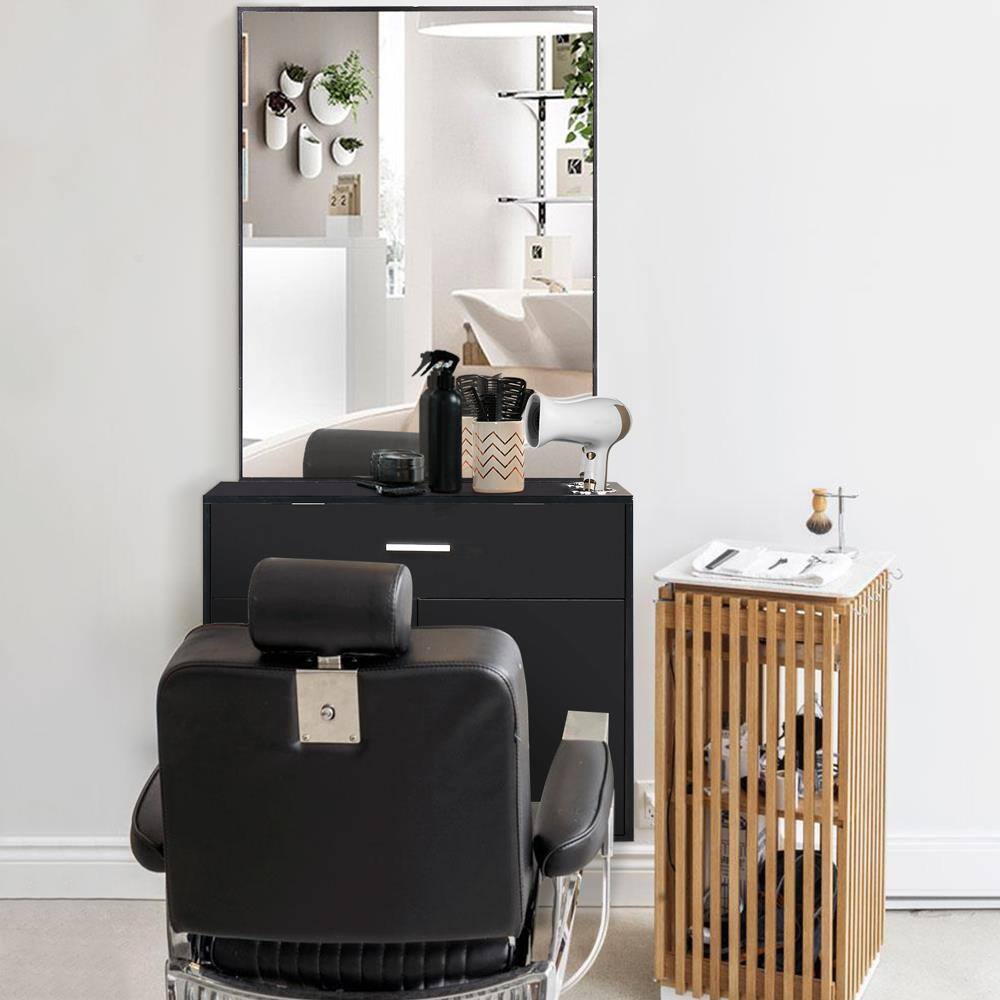 Alt View 5. Winado - Wall Mount Barber Salon Station with Mirror for Hair Styling Makeup Beauty - Black.