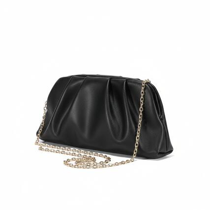Front. ZUQIETA - ZUQIETA Pleated Vegan Leather Clutch - Soft Formal Evening Purse for Weddings & Proms - Obsidian Black.