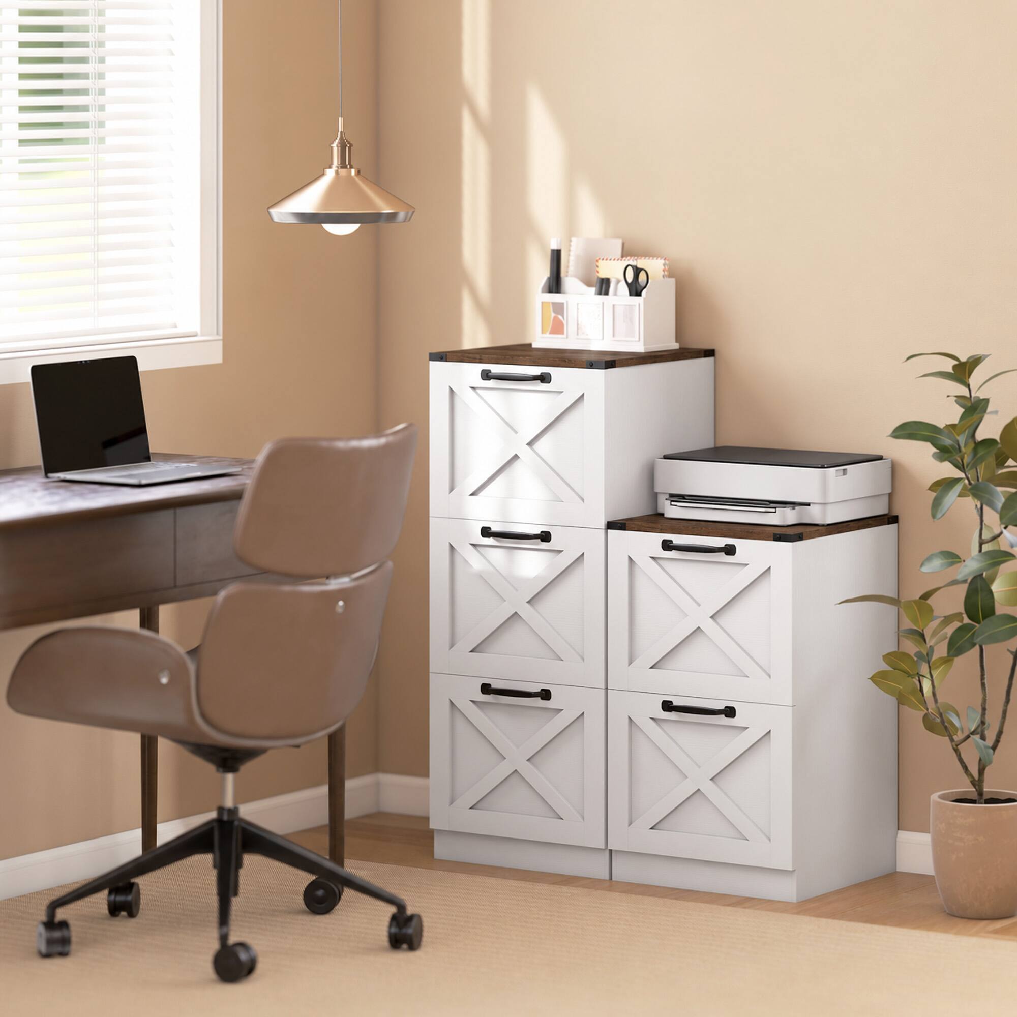 Alt View 7. Homcom - Storage Drawers Farmhouse X Pattern Printer Stand Fits Letter Files 2 Drawers - White.