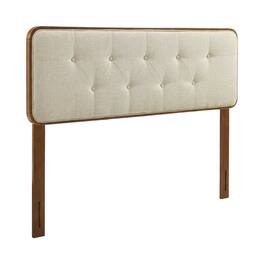 FurniFact - Tufted Fabric Full Headboard with Wood Frame and Classic Design - Brown