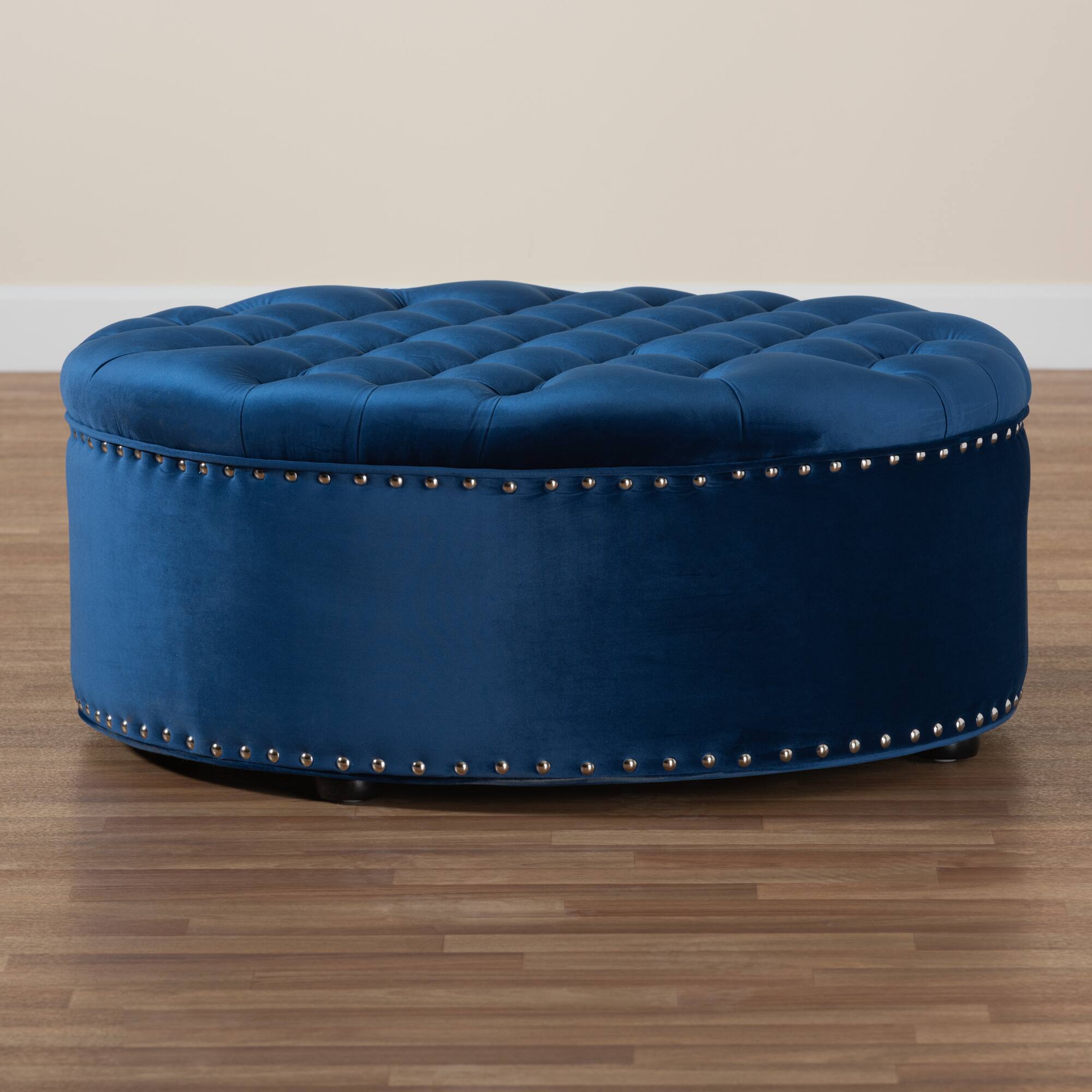 Alt View 2. Baxton Studio - Iglehart Modern and Contemporary Velvet Fabric Upholstered Tufted Cocktail Ottoman - Royal Blue.