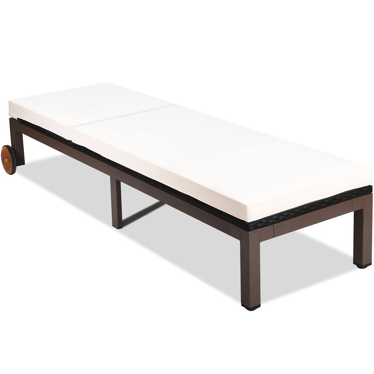 Angle. Costway - 2PC Patio Rattan Lounge Chair Chaise Recliner Back Adjustable Cushioned W/Wheels - White.