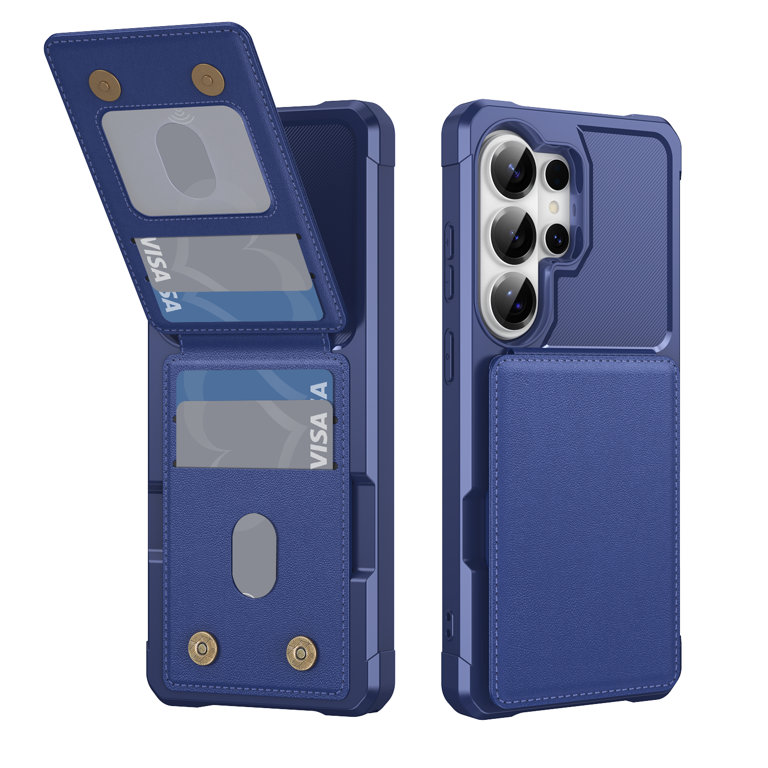 Dteck - Magnetic Closure Credit Card Holder Slots Stand Function Rugged Wallet Case For Samsung Galaxy S26 Ultra - Darkblue