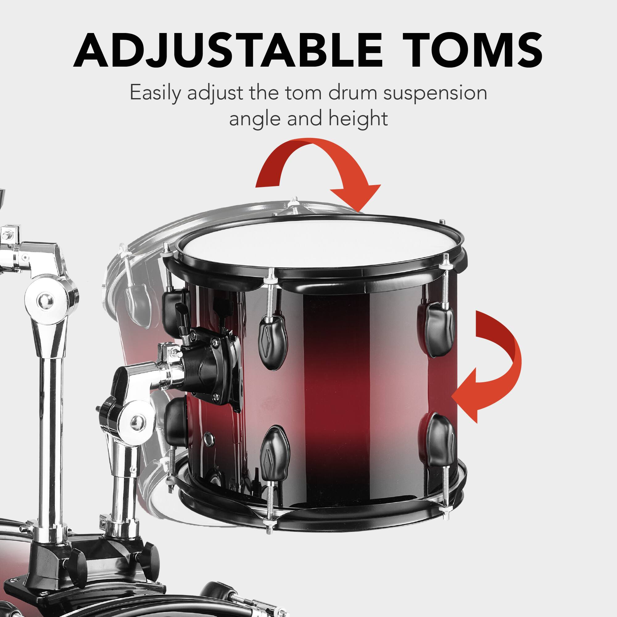 ADJUSTABLE TOMS

Easily adjust the tom drum suspension angle and height.