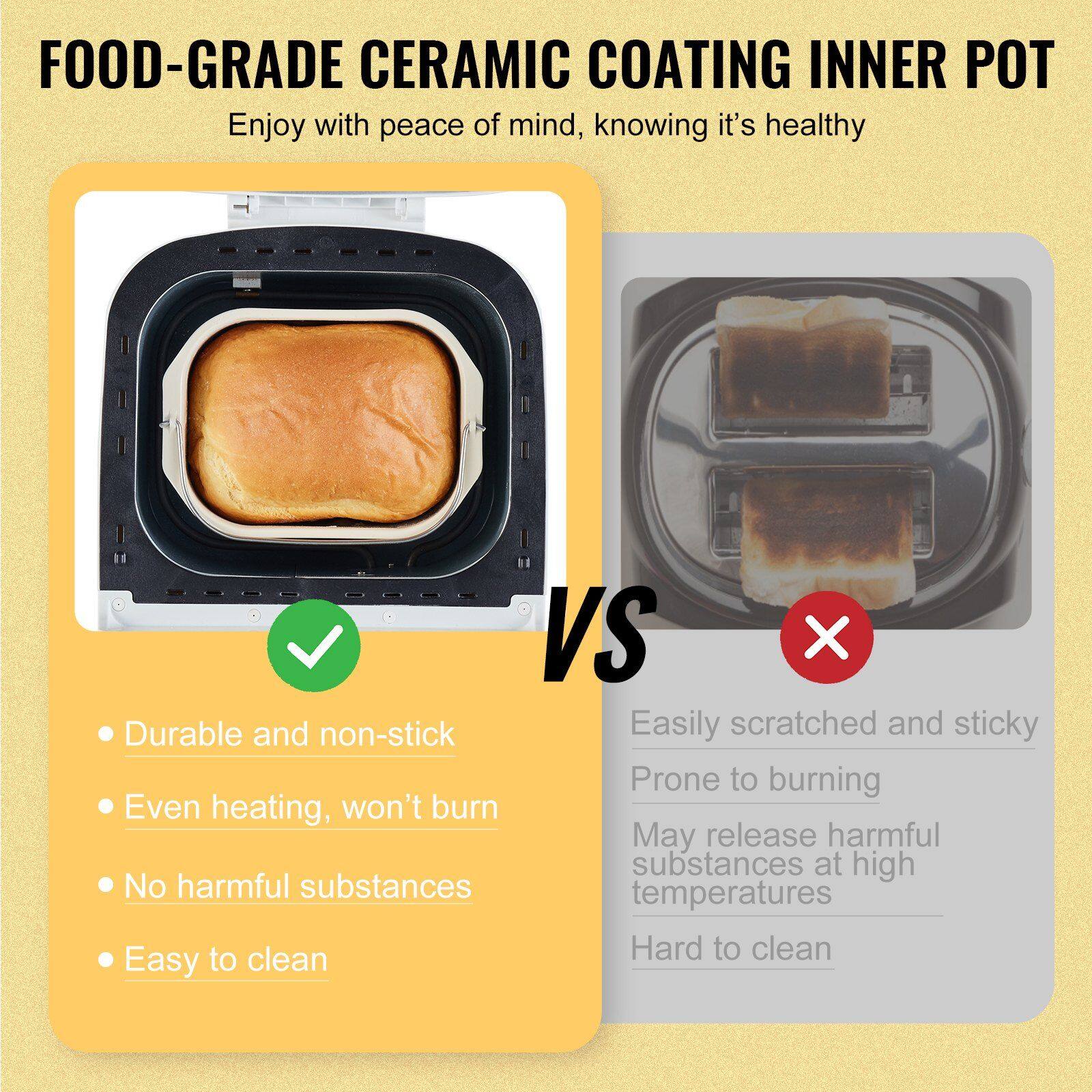 FOOD-GRADE CERAMIC COATING INNER POT  
Enjoy with peace of mind, knowing it's healthy

- Durable and non-stick
- Even heating, won't burn
- No harmful substances
- Easy to clean

VS

Easily scratched and sticky  
Prone to burning  
May release harmful substances at high temperatures  
Hard to clean
