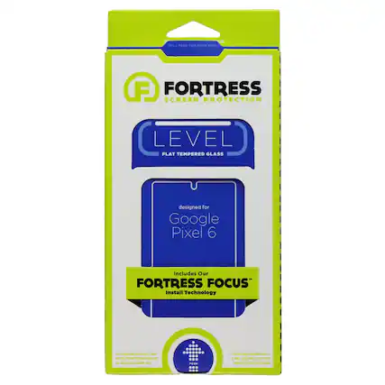 PULL HERE FOR MODE NTO PROTECTION
FORTRESS SCREEN PROTECTION
LEVEL
FLAT TEMPERED GLASS
designed for Google Pixel 6
Includes Our FORTRESS FOCUS Install Technology
SCREEN PROTECTOR WITH FORTRESS FOCUS
LIFETIME WARRANTY
STAY CLEAN COATING
IMPACT PROTECTION