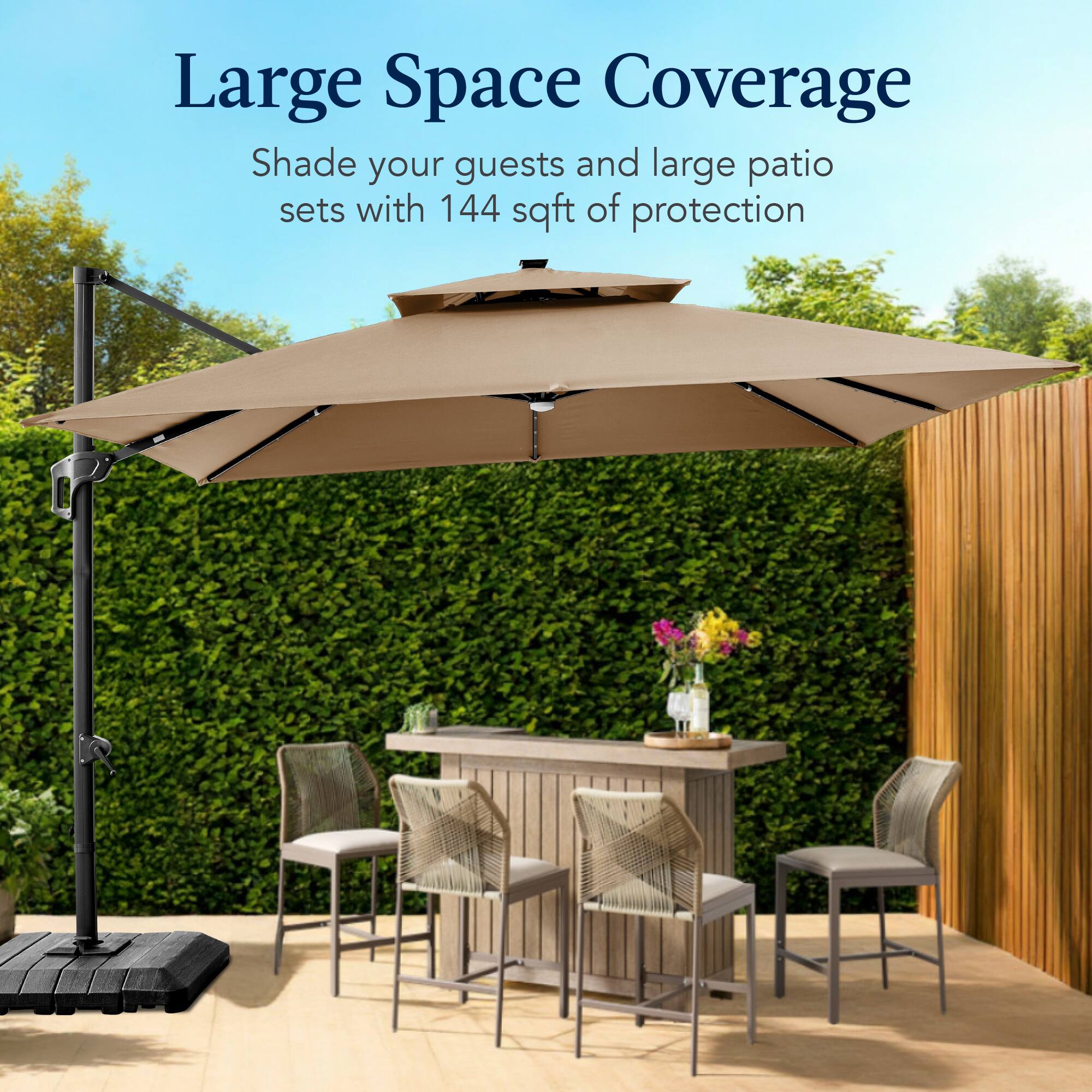 Large Space Coverage  
Shade your guests and large patio sets with 144 sqft of protection