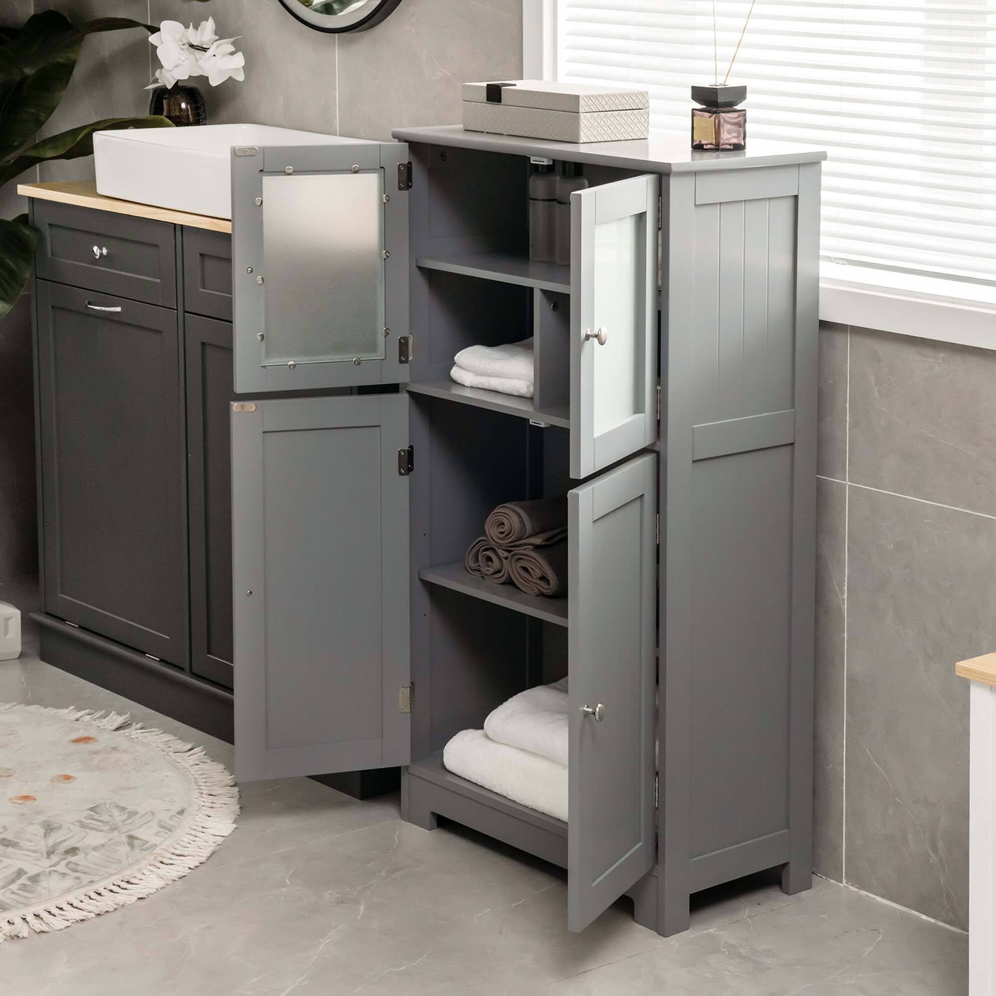 Alt View 4. Costway - Costway Bathroom Floor Storage Cabinet Kitchen Cupboard with Doors&Adjustable Shelf Grey - Gray.