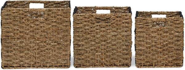 Left. Finch - Finch Botswana Two Tone Woven Basket, Set of 3, Natural - Natural.