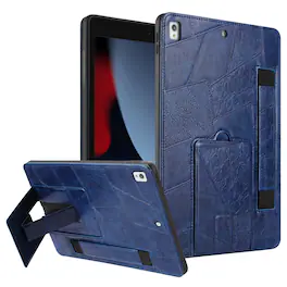 Dteck - Leather Texture Case for Apple iPad (9th Generation) 10.2" 2021, Shockproof Cover with Multi-Angle Stand and Hand Strap - Blue