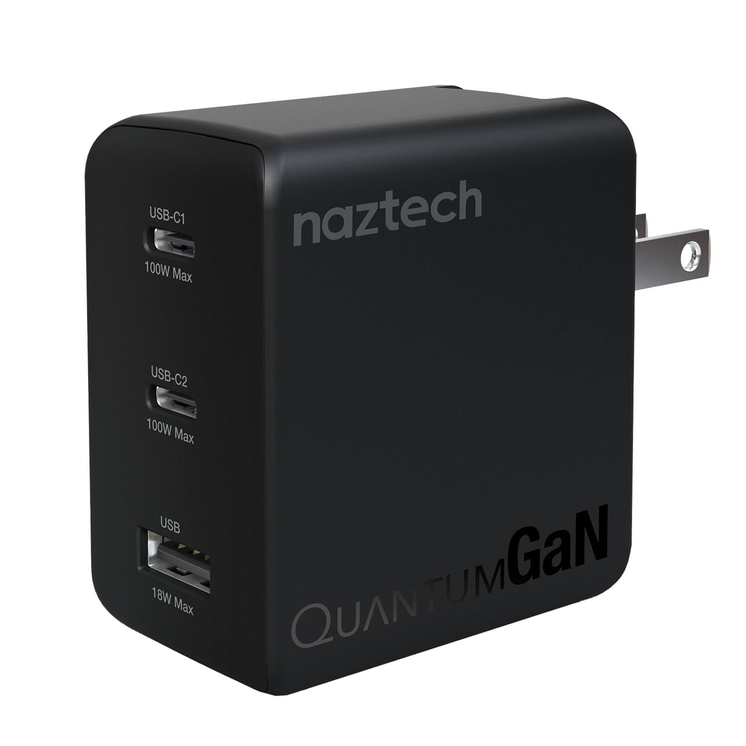 USB-C1 100W Max  
USB-C2 100W Max  
USB 18W Max  

naztech  
QUANTUMGaN