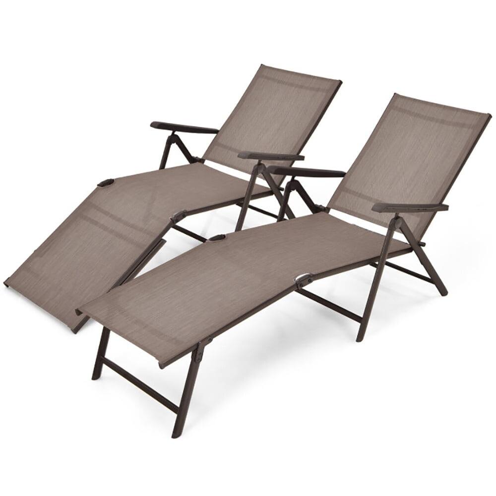 Alt View 3. Pefilos - Patio Lounge Chair, 2 Pieces Foldable Chaise Lounge Chair with 2-Position Footrest-Brown Cushion - Brown.