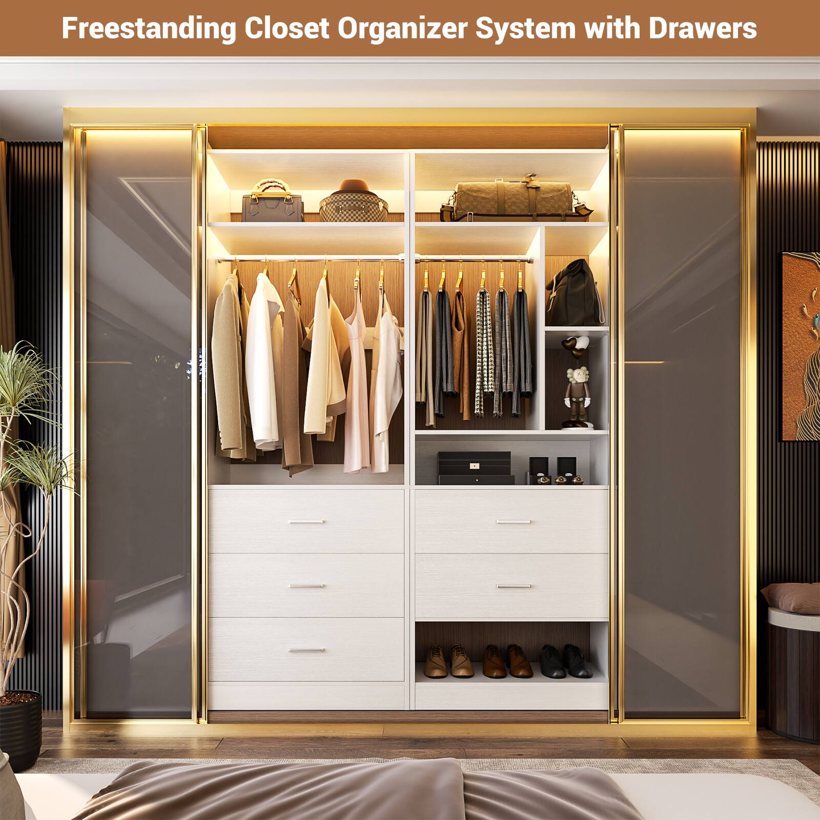 Freestanding Closet Organizer System with Drawers