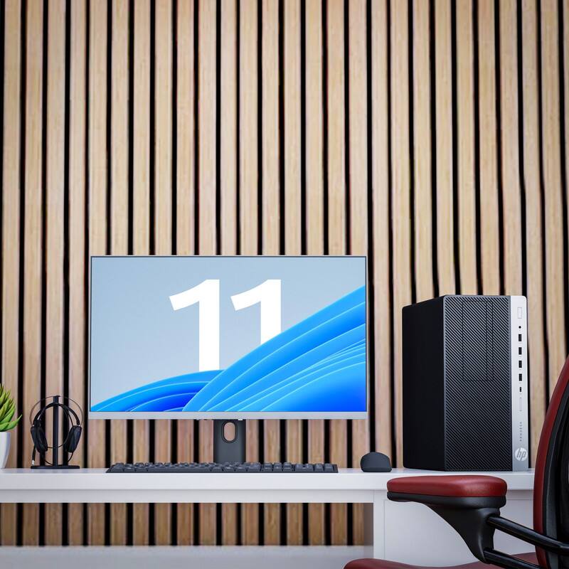 Alt View 2. HP - G4 Tower Desktop PC | Intel Core i5-8th 3.2GHz | 16GB DDR4 RAM | 128GB + 1TB HDD | 24" LED | KB & Mouse | WiFi | Win11 - Black.