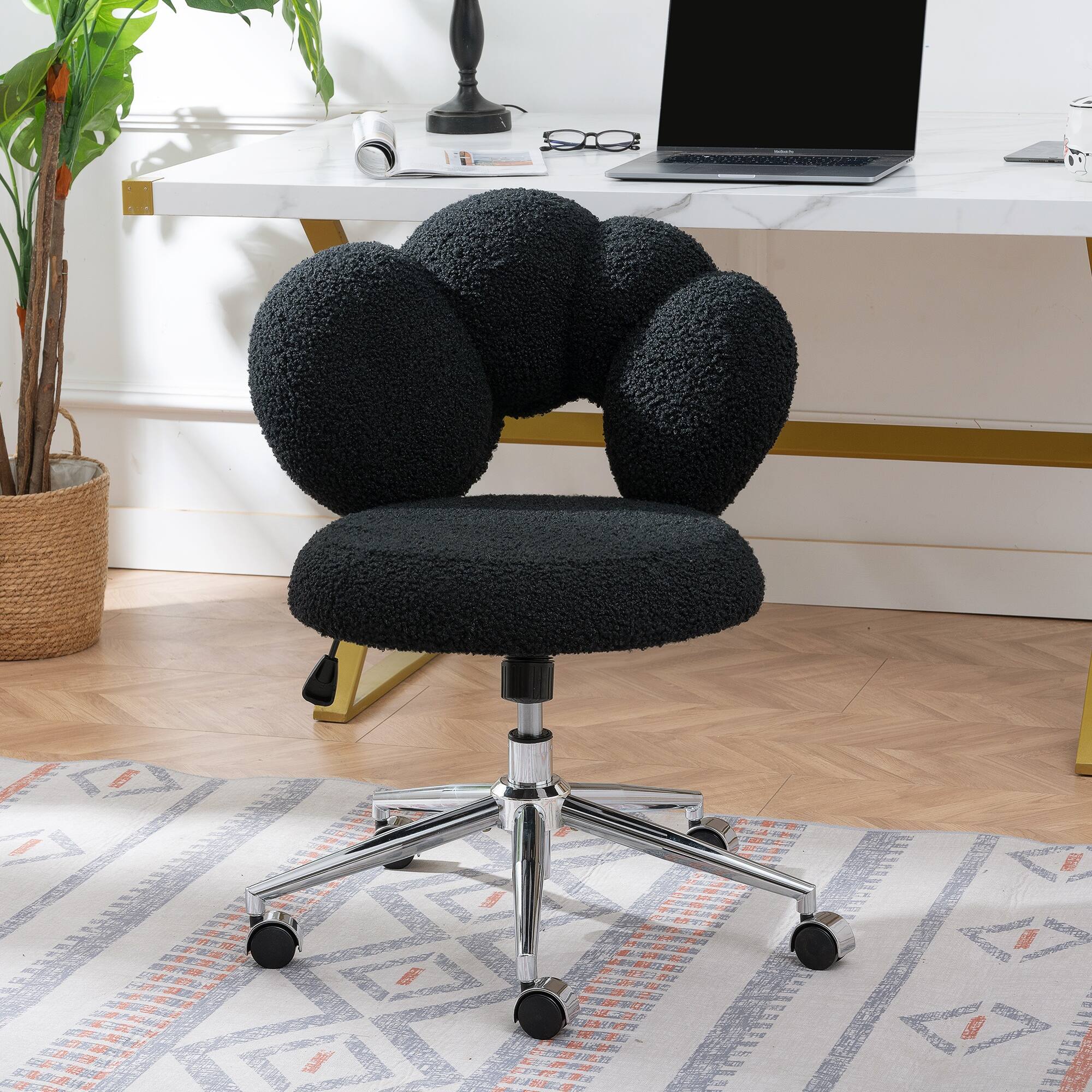 Angle. Boyel Living - Teddy Fabric Ergonomic Adjustable Height Swivel Office Chair - Black.