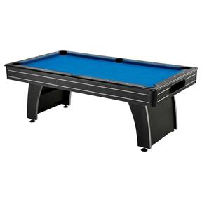 Front. SlickBlue - 7 Foot Blue Top Pool Table with 2 Cues and Billiard Balls Set - Blue, Black.