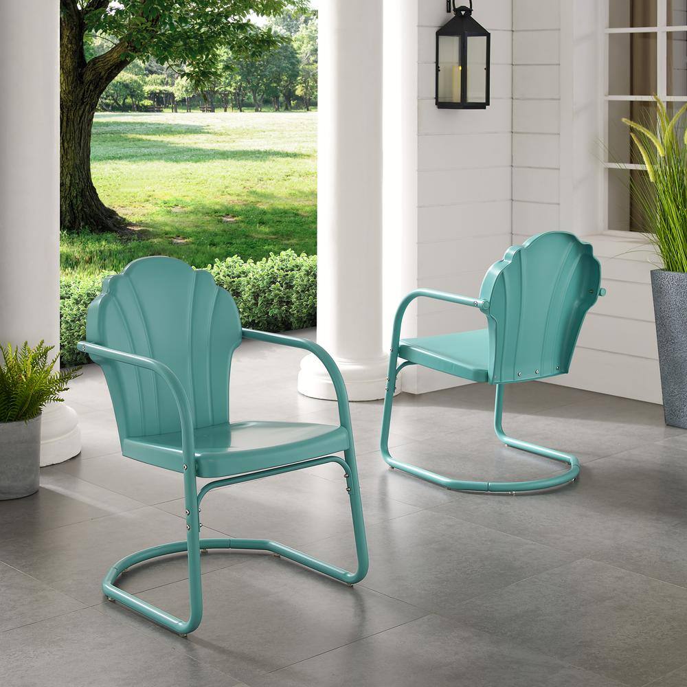 Alt View 6. Crosley Furniture - Tulip 2Pc Retro Outdoor Chair Set - 2 Chairs - Pastel Blue Satin.