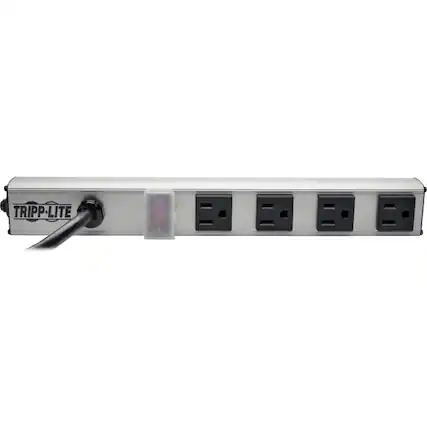 Front. Tripp Lite - Eaton Tripp Lite Series 4-Outlet Power Strip, 6 ft. (1.83 m) Cord, 5-15P, 12 in. - NEMA 5-15P - 4 x NEMA 5-15R - 6 ft - Black.